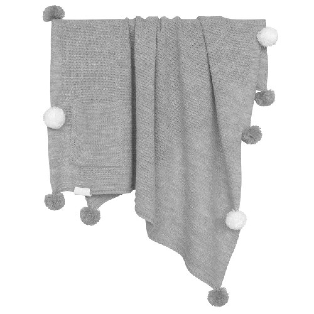 Вязаный плед с помпонами, Серый