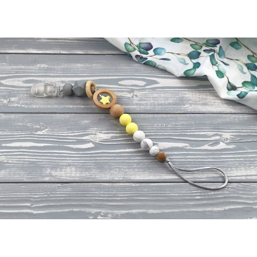 Держатель-прорезыватель для пустышки из силикона и бука, Желтый