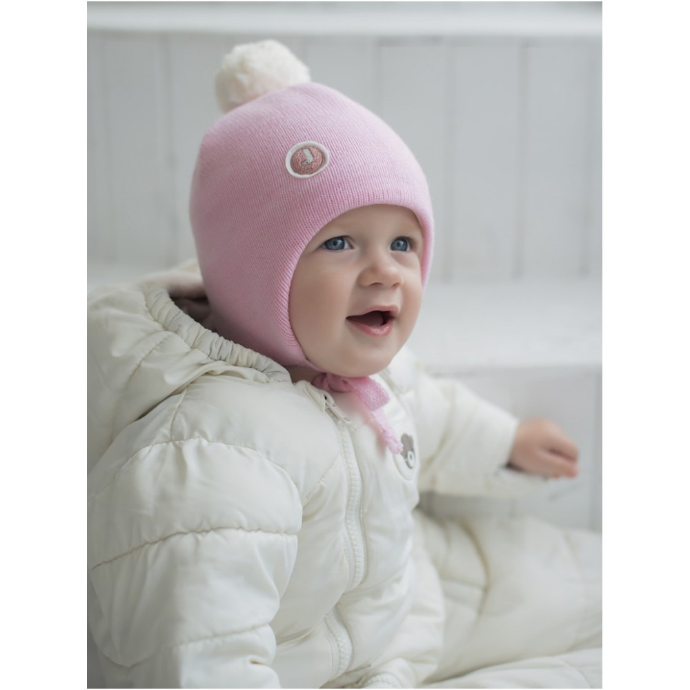 Зимняя вязаная шапка с помпоном, Розовая