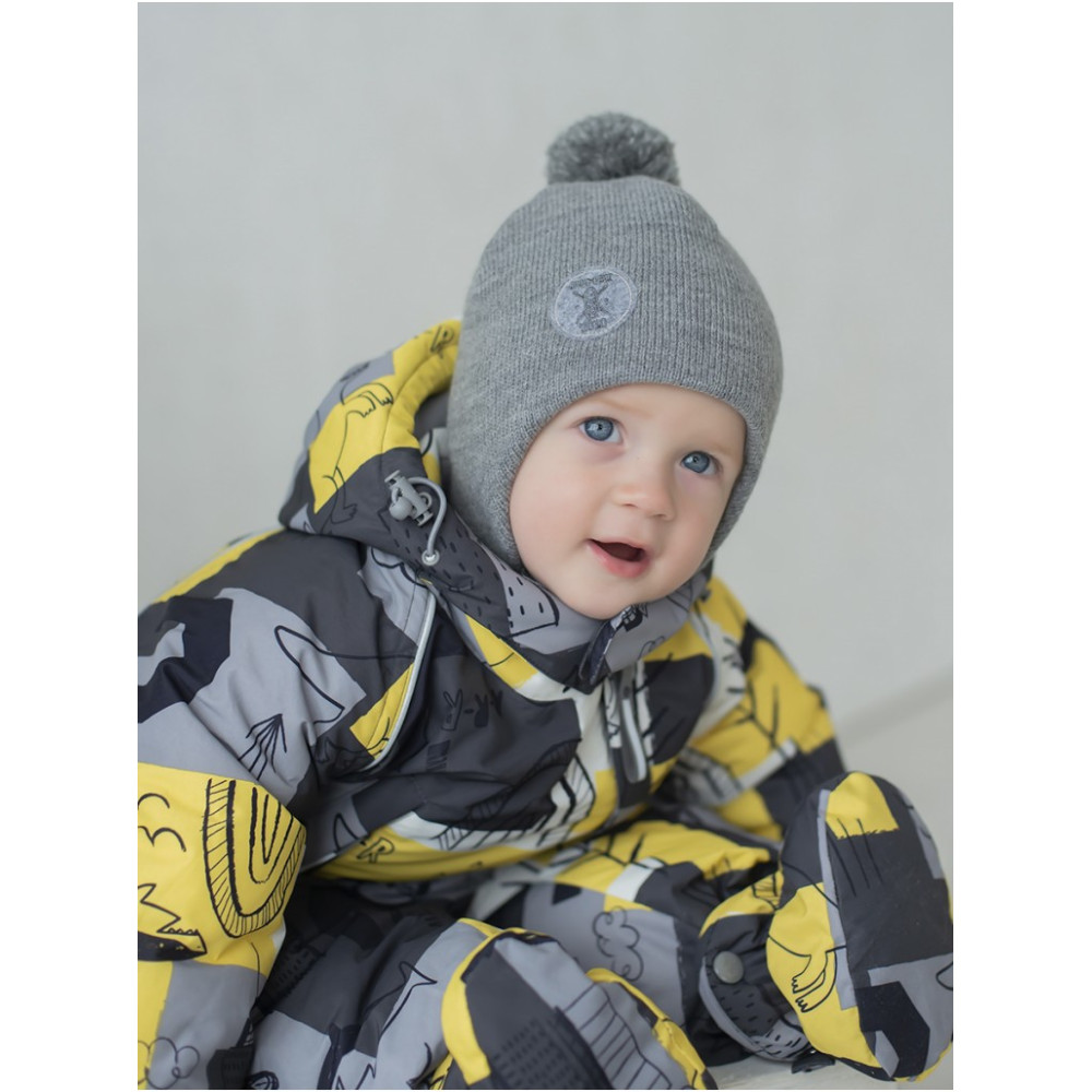 Зимняя вязаная шапка с помпоном, Серая