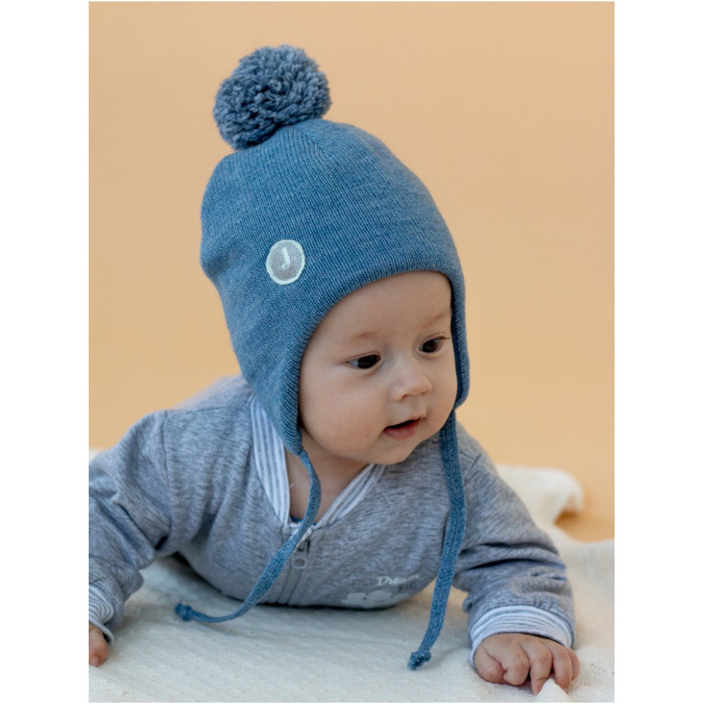 Зимняя вязаная шапка с помпоном, Деним