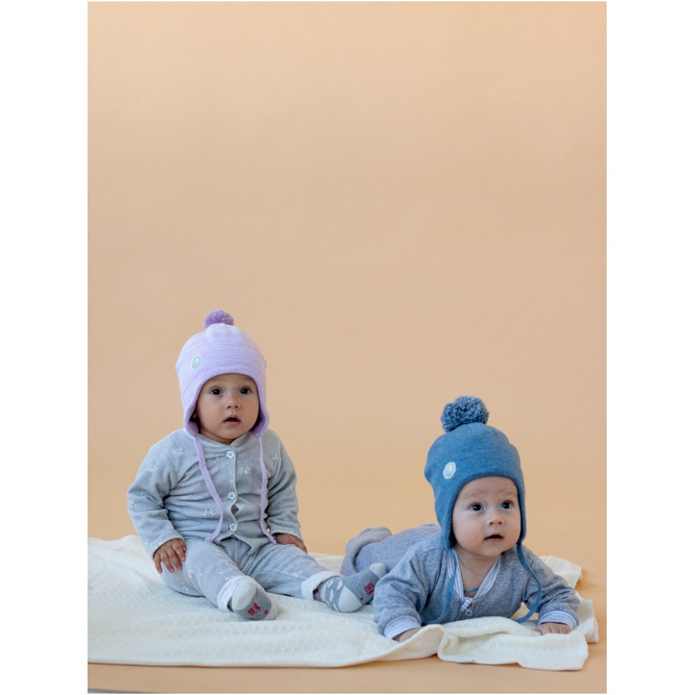 Зимняя вязаная шапка с помпоном, Деним