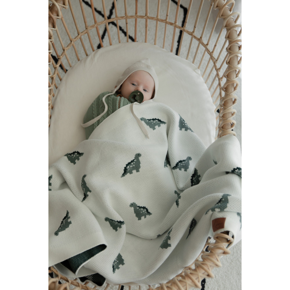 Вязаный плед "Mini Dino", Молочный