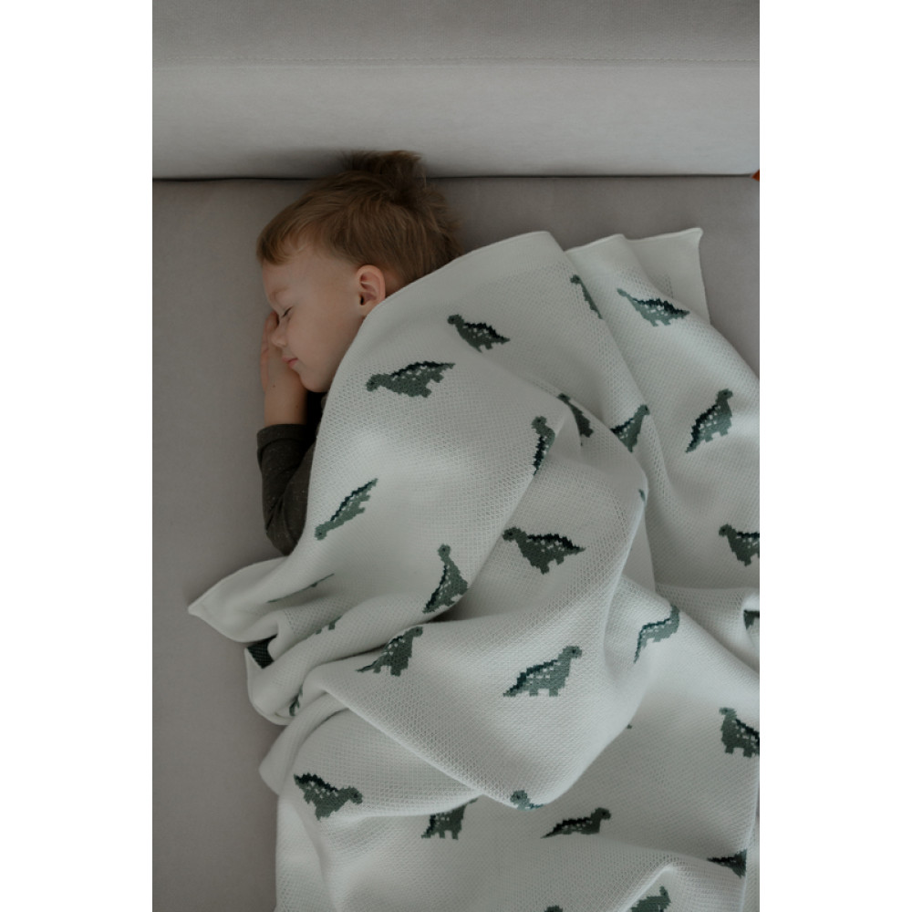 Вязаный плед "Mini Dino", Молочный