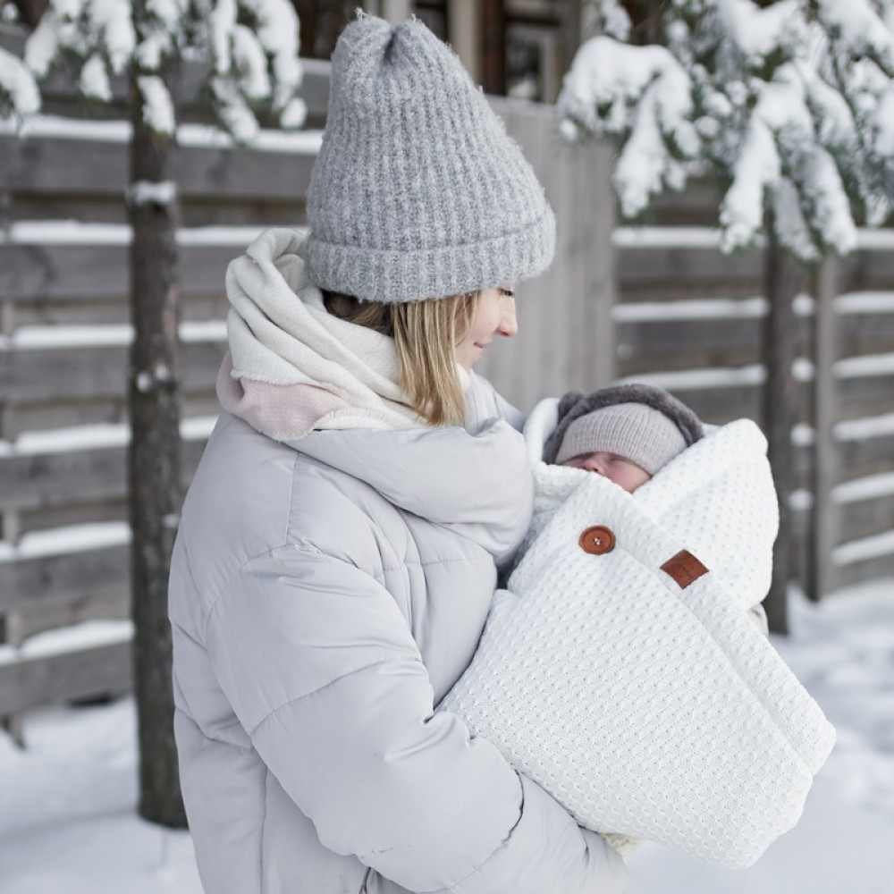 Демисезонный вязаный конверт-плед 2в1 "Universal", Молочный