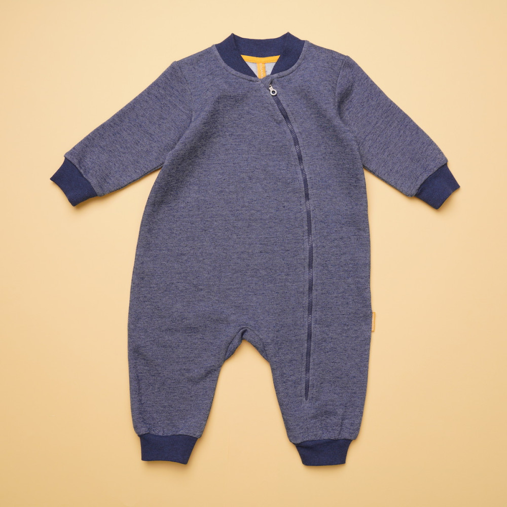 Утепленный комбинезон из футера "Синий меланж"