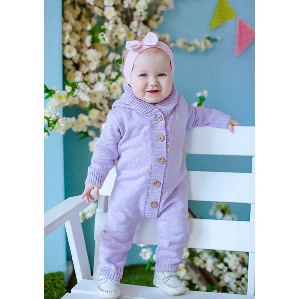 Комбинезон с капюшоном вязаный, Фиолетовый