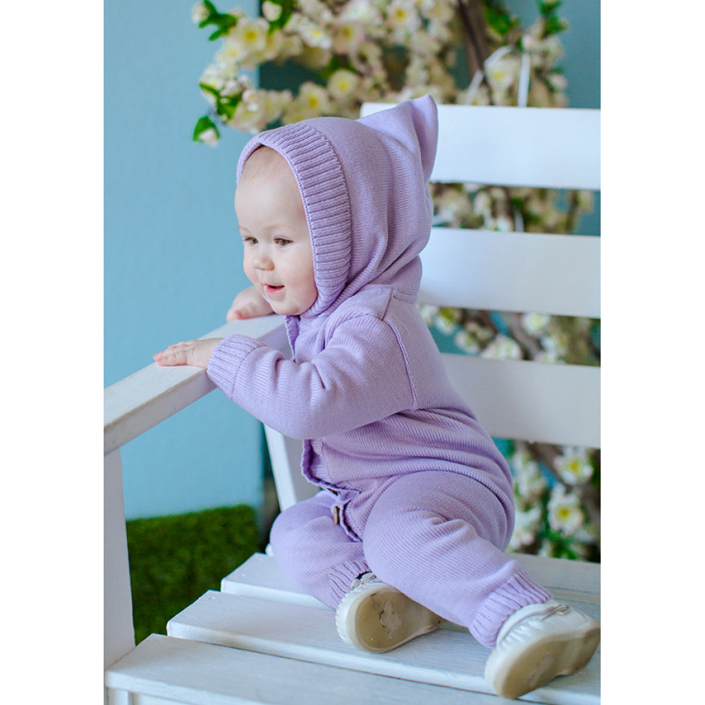 Комбинезон с капюшоном вязаный, Фиолетовый