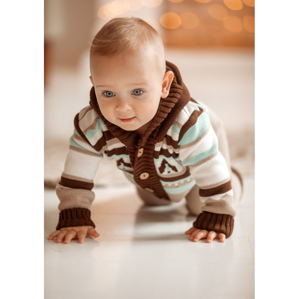 Комбинезон с капюшоном вязаный, Коричневый