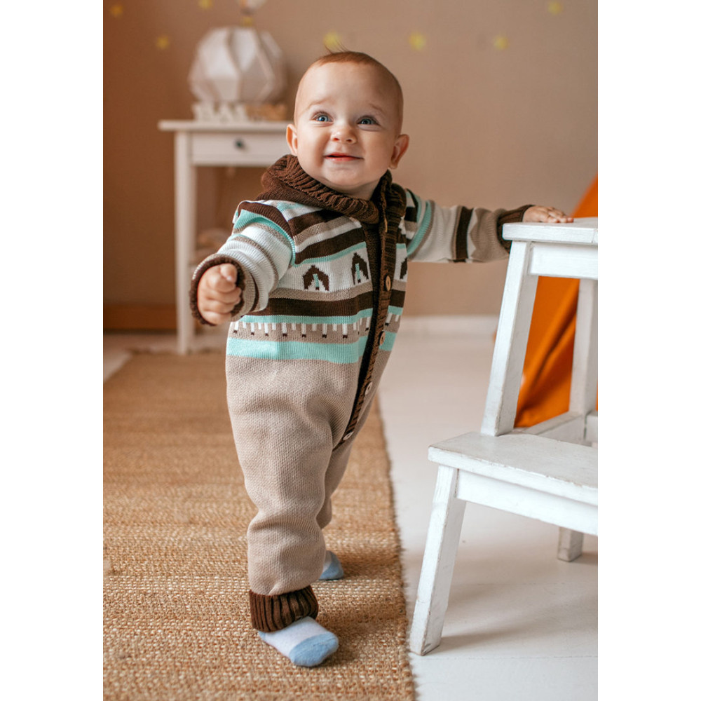 Комбинезон с капюшоном вязаный, Коричневый