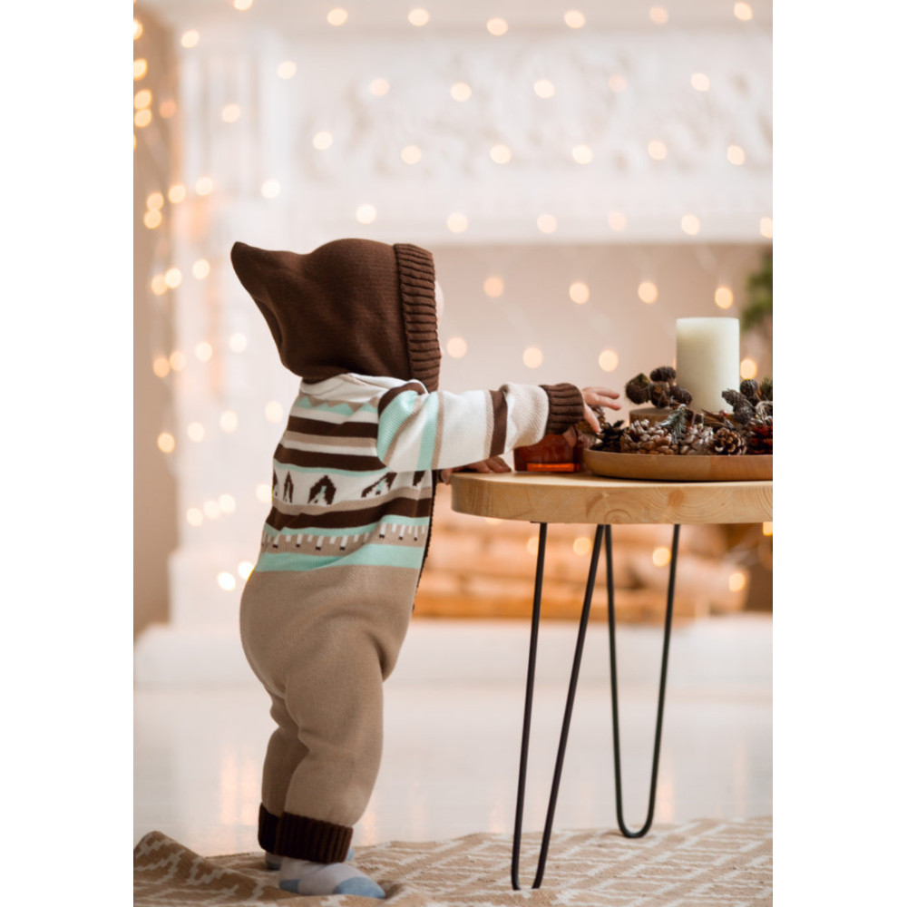 Комбинезон с капюшоном вязаный, Коричневый