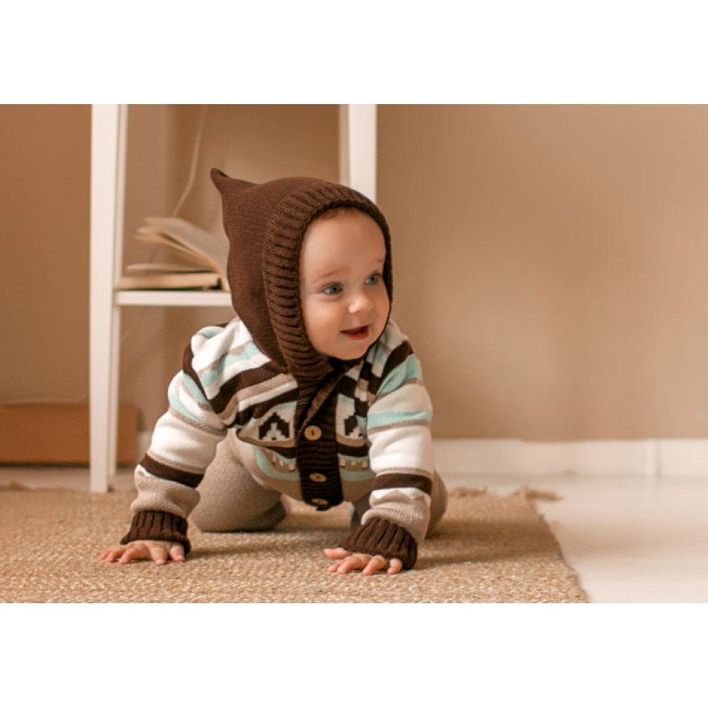 Комбинезон с капюшоном вязаный, Коричневый