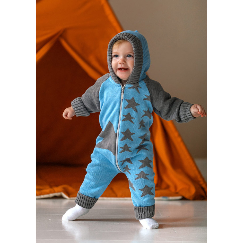 Комбинезон на молнии вязаный, "Звездочка" голубой