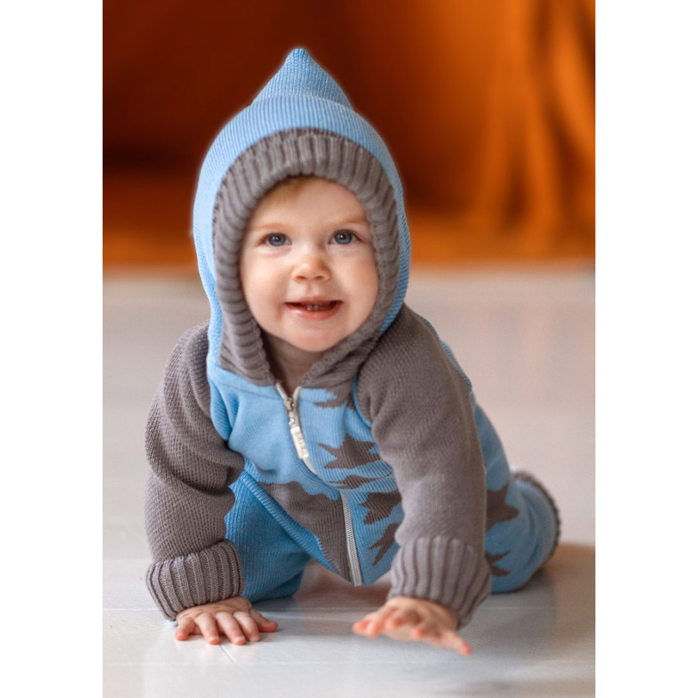 Комбинезон на молнии вязаный, "Звездочка" голубой