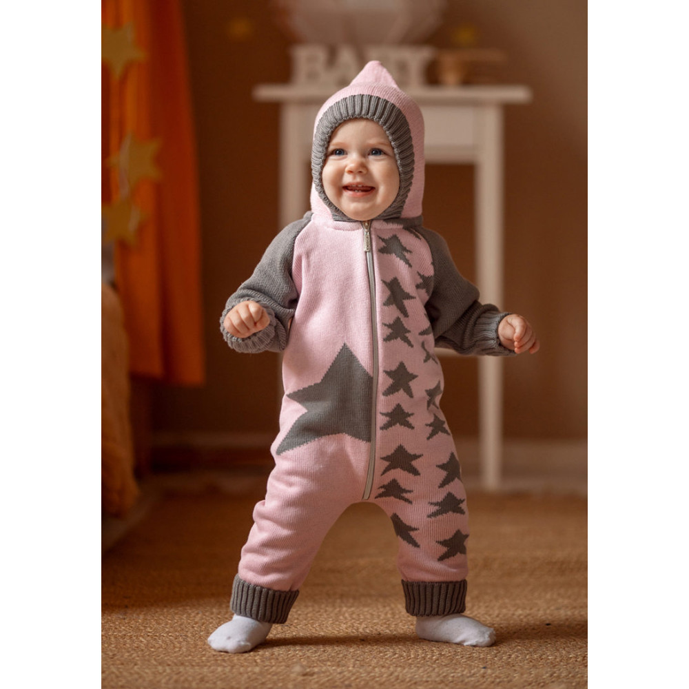 Комбинезон на молнии вязаный, "Звездочка" розовый