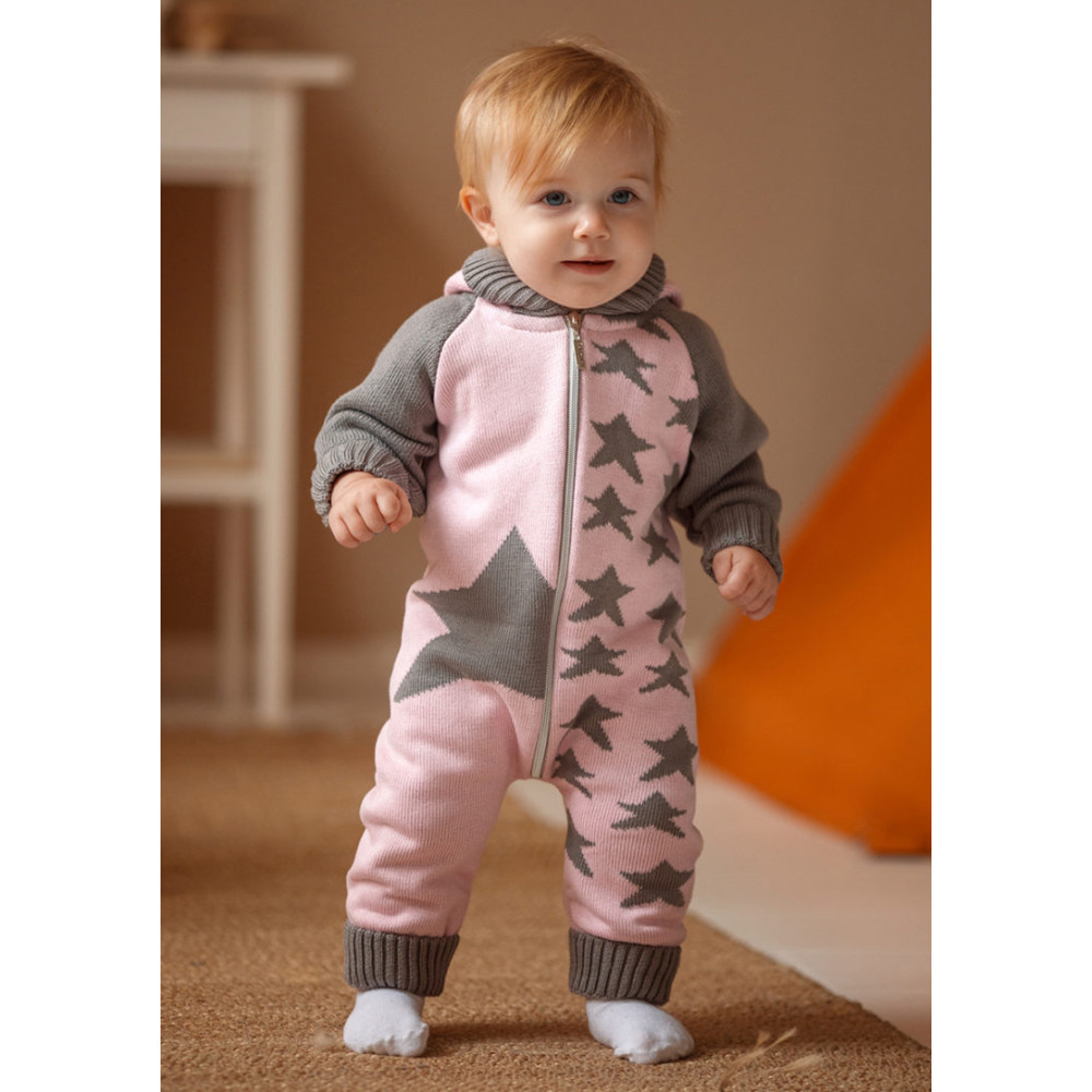 Комбинезон на молнии вязаный, "Звездочка" розовый