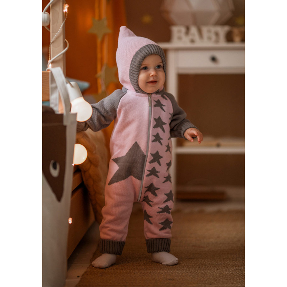 Комбинезон на молнии вязаный, "Звездочка" розовый