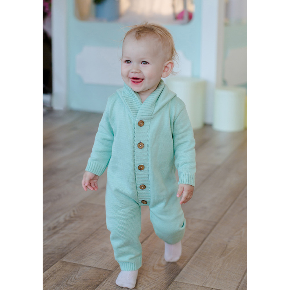 Комбинезон с капюшоном вязаный, Мятный