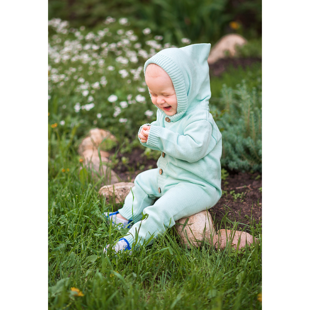Комбинезон с капюшоном вязаный, Мятный