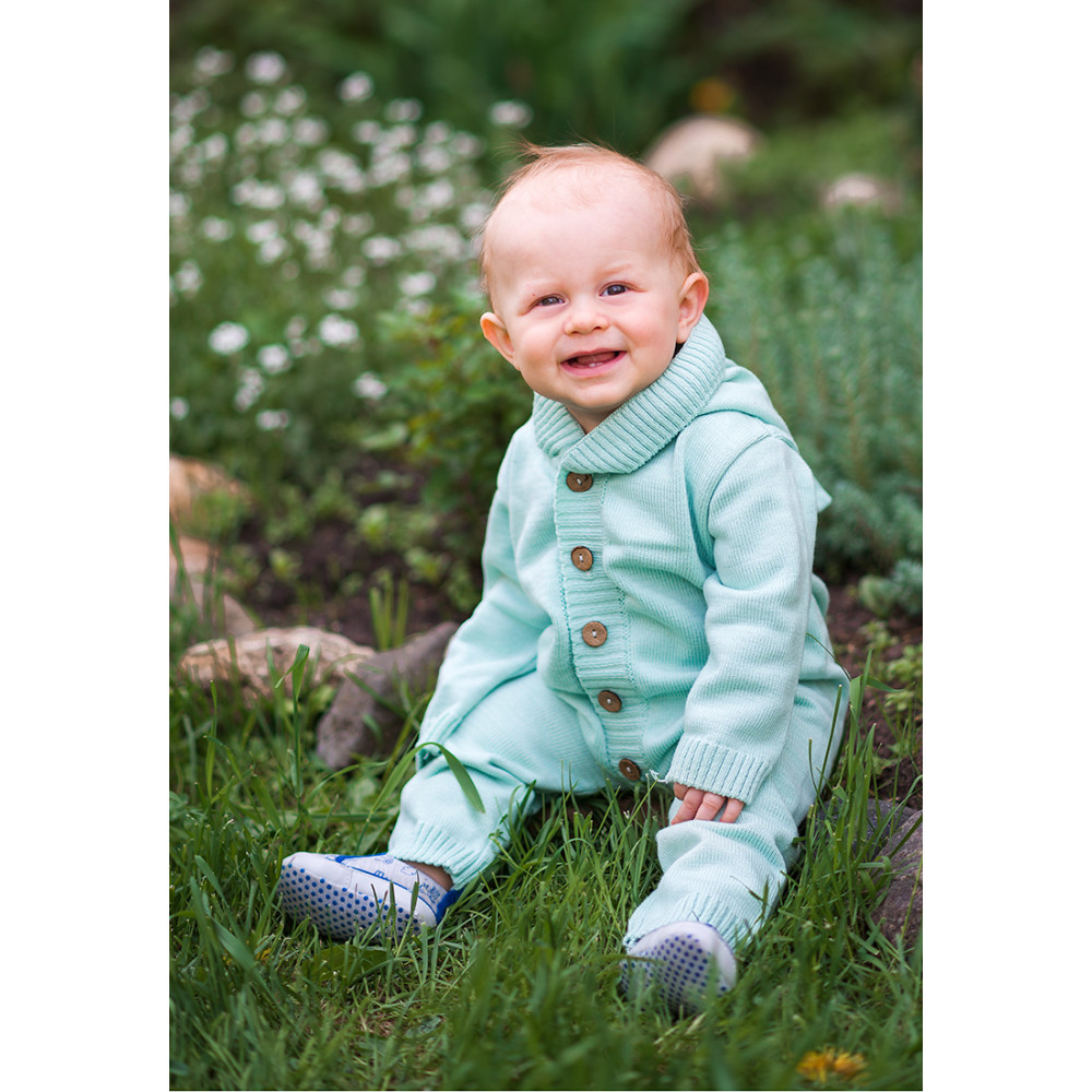 Комбинезон с капюшоном вязаный, Мятный