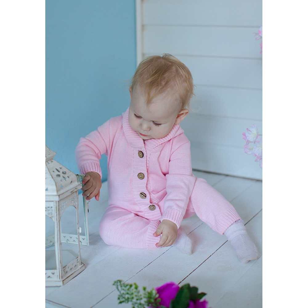 Комбинезон с капюшоном вязаный, Розовый