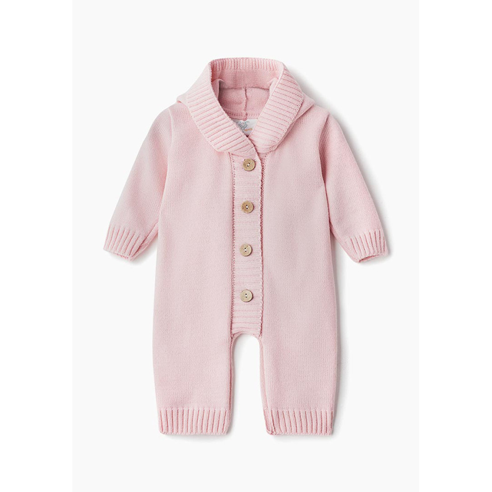 Комбинезон с капюшоном вязаный, Розовый