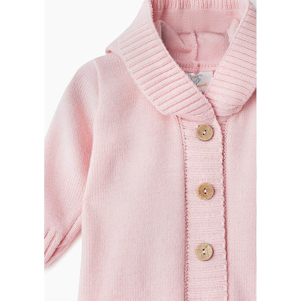 Комбинезон с капюшоном вязаный, Розовый