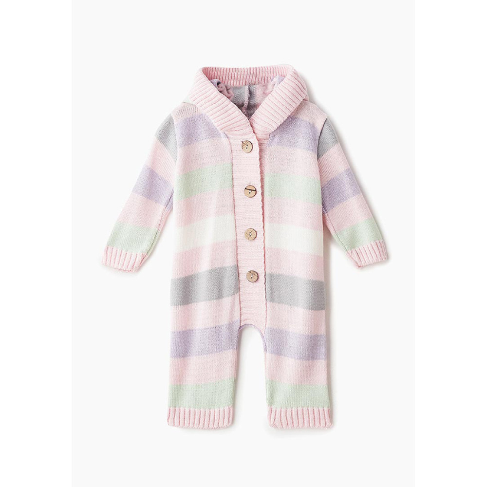 Комбинезон с капюшоном вязаный "Полоска", Розовый