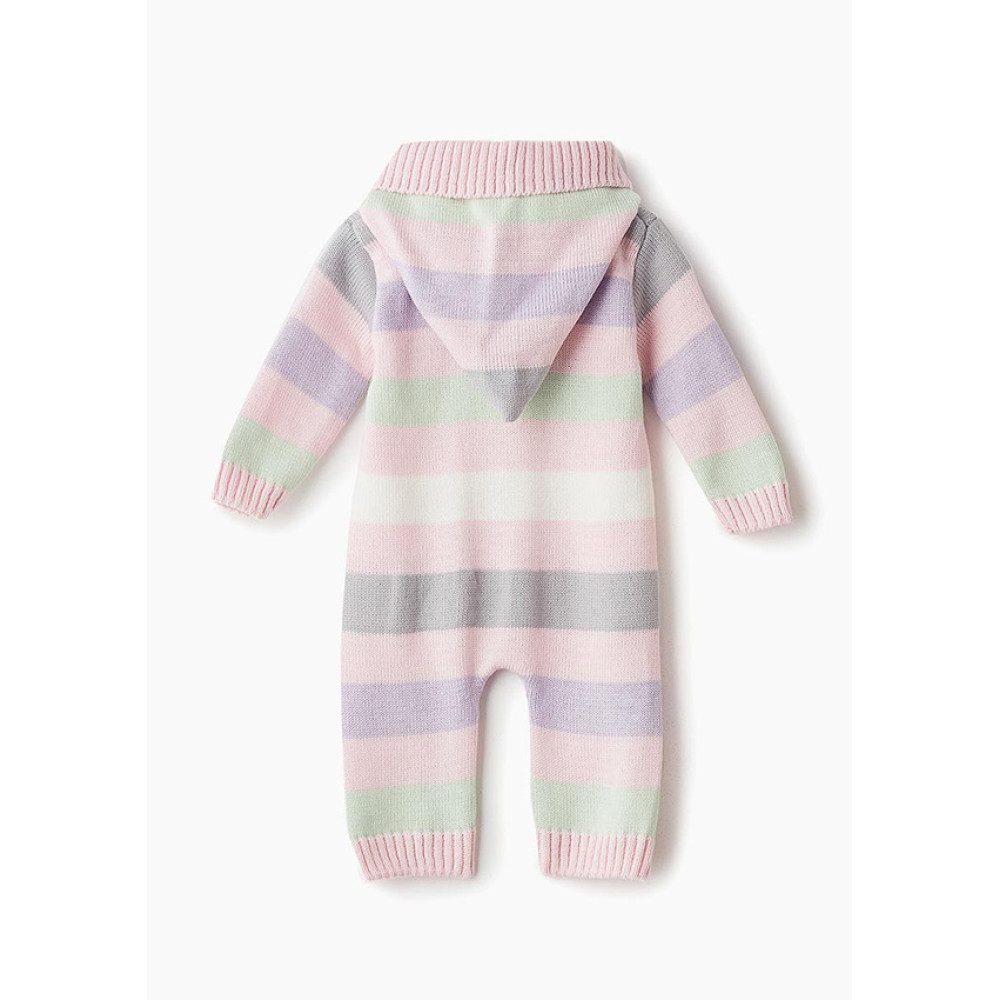 Комбинезон с капюшоном вязаный "Полоска", Розовый