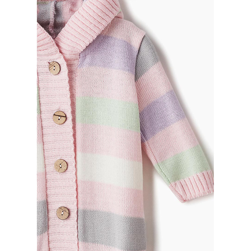 Комбинезон с капюшоном вязаный "Полоска", Розовый