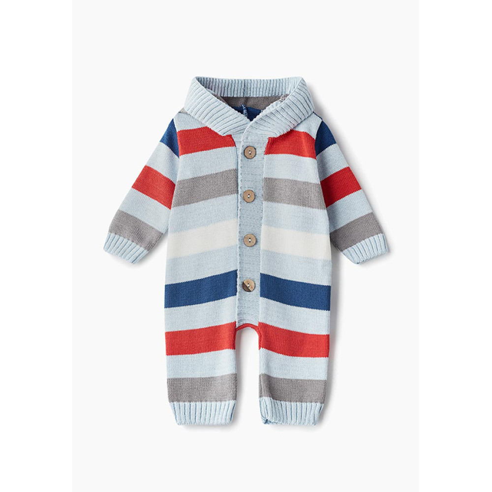 Комбинезон с капюшоном вязаный "Полоска", Голубой