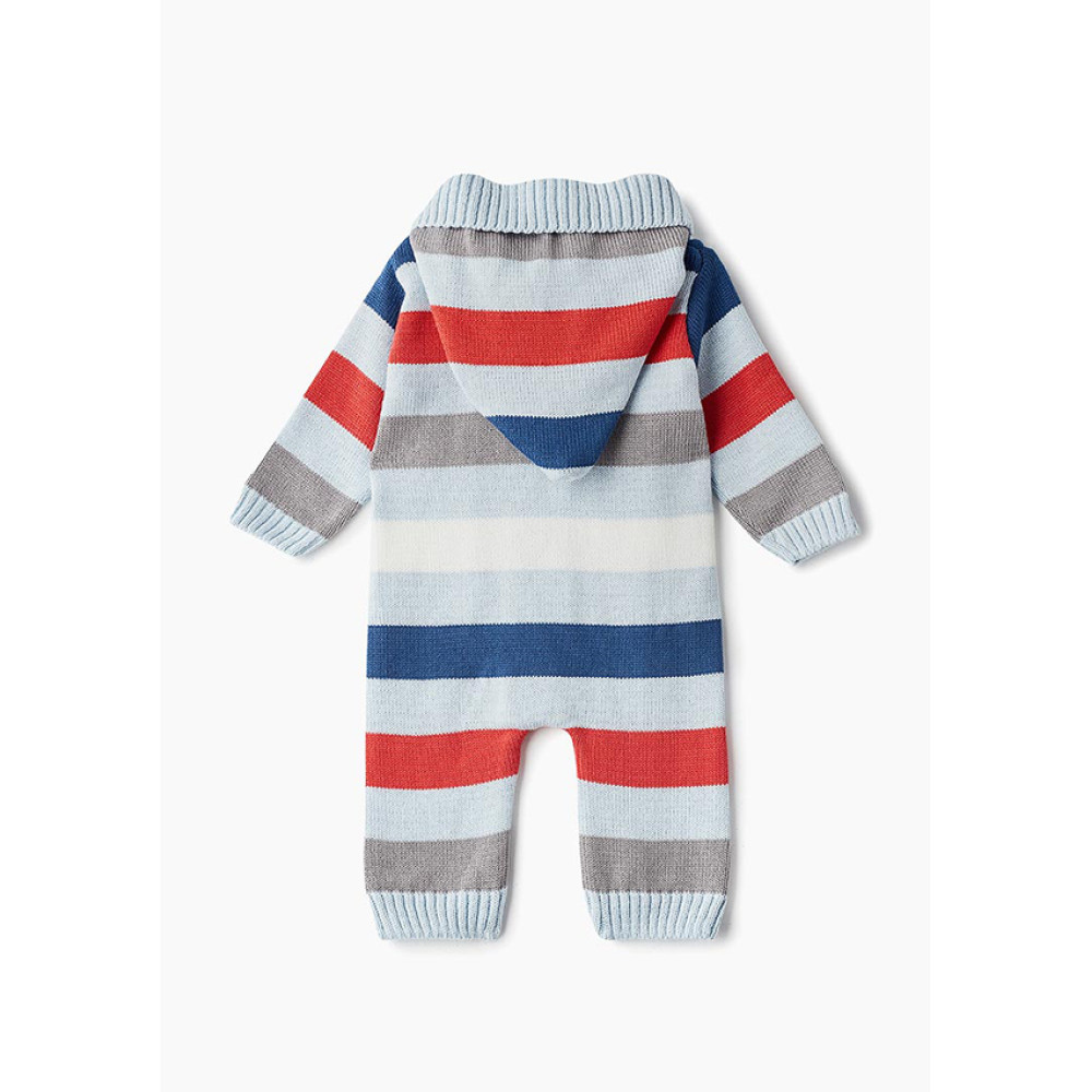 Комбинезон с капюшоном вязаный "Полоска", Голубой