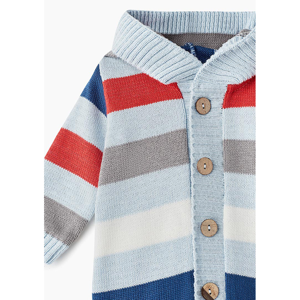 Комбинезон с капюшоном вязаный "Полоска", Голубой