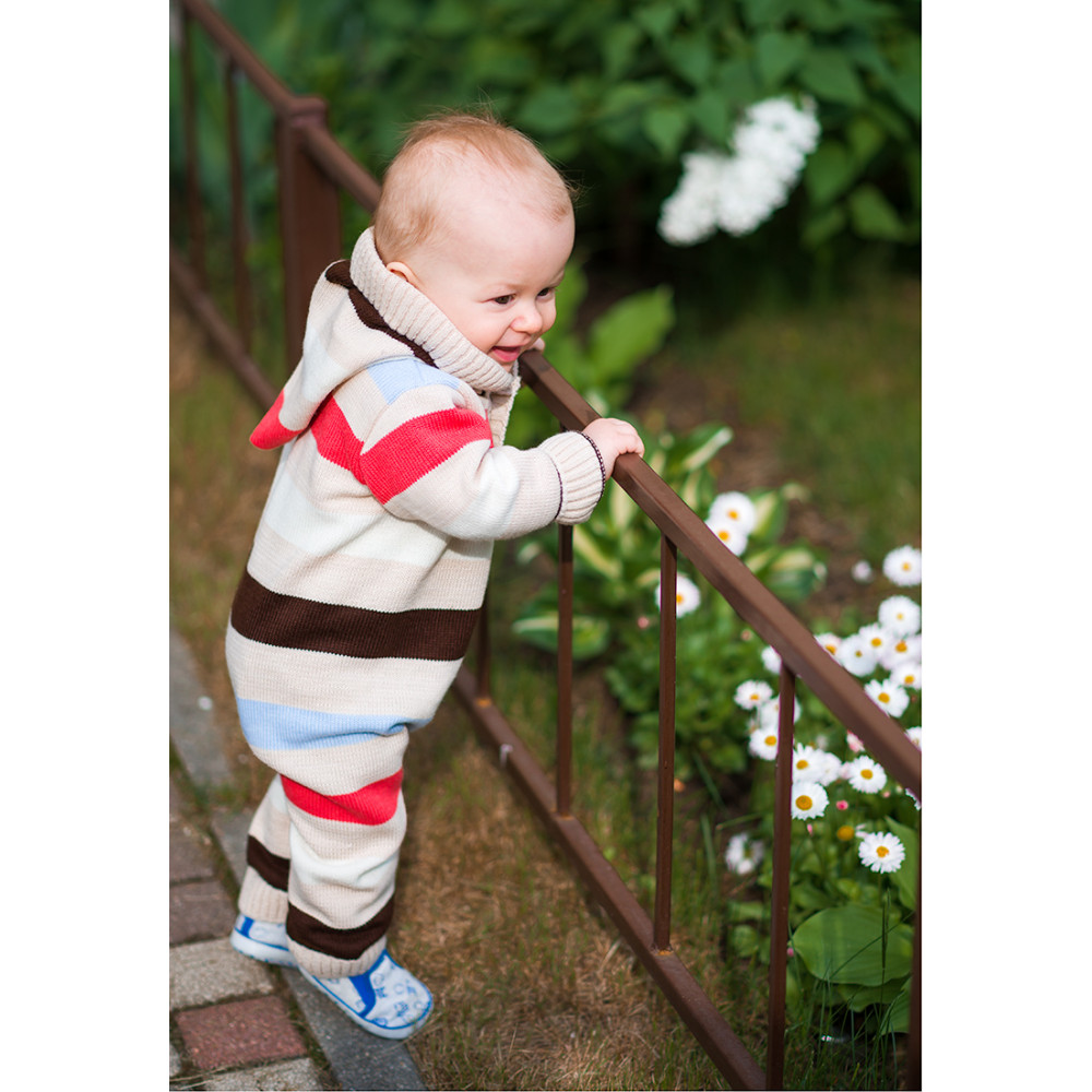 Комбинезон с капюшоном вязаный "Полоска", Бежевый