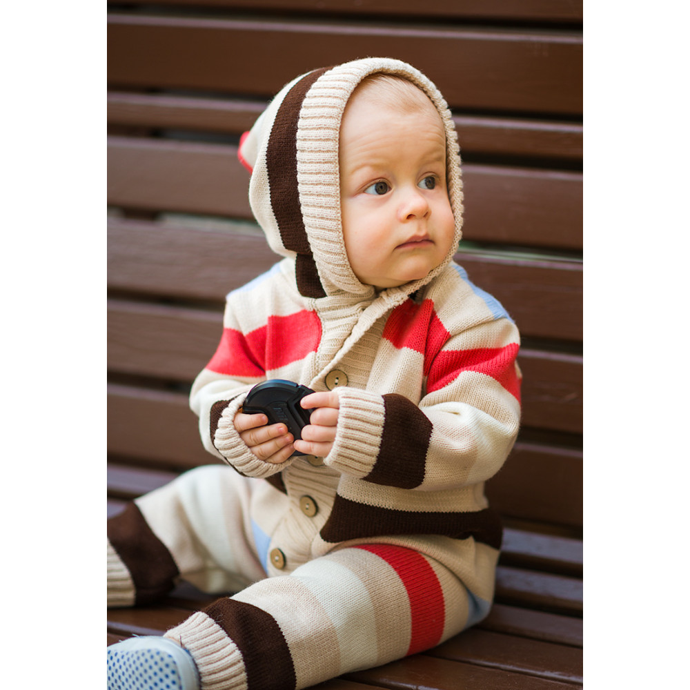 Комбинезон с капюшоном вязаный "Полоска", Бежевый