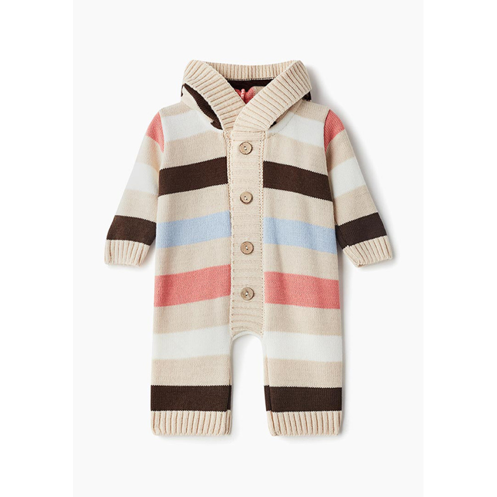 Комбинезон с капюшоном вязаный "Полоска", Бежевый