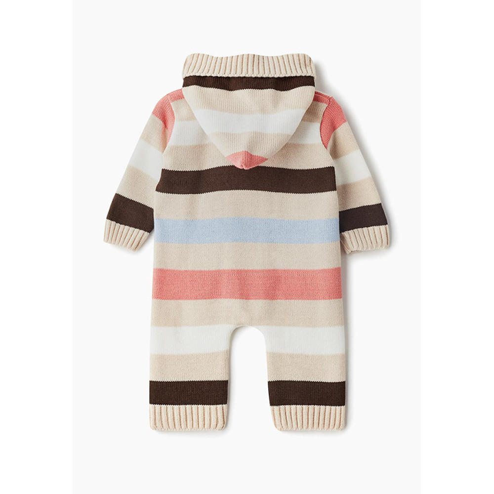 Комбинезон с капюшоном вязаный "Полоска", Бежевый