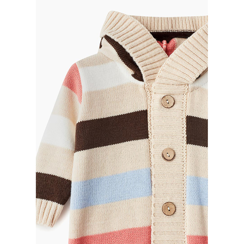 Комбинезон с капюшоном вязаный "Полоска", Бежевый