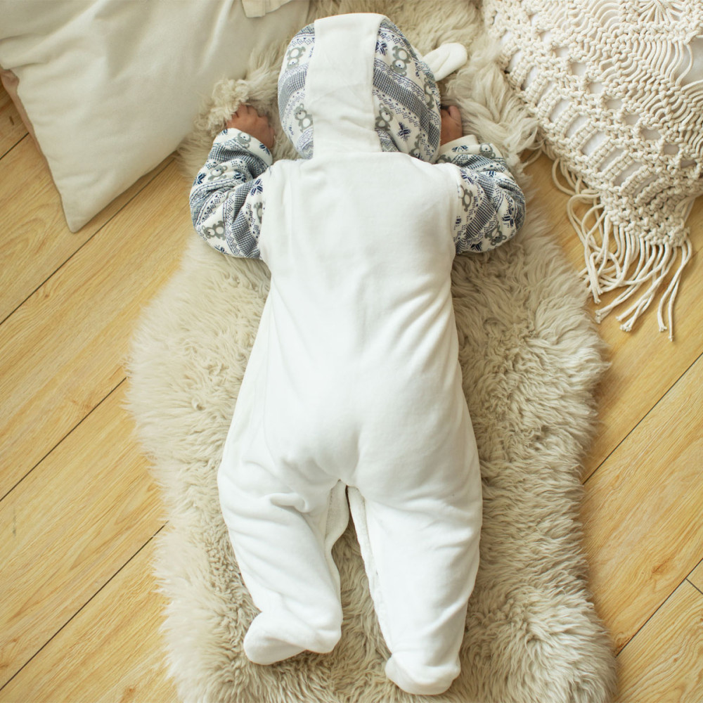 Комбинезон утепленный с капюшоном экрю/сер