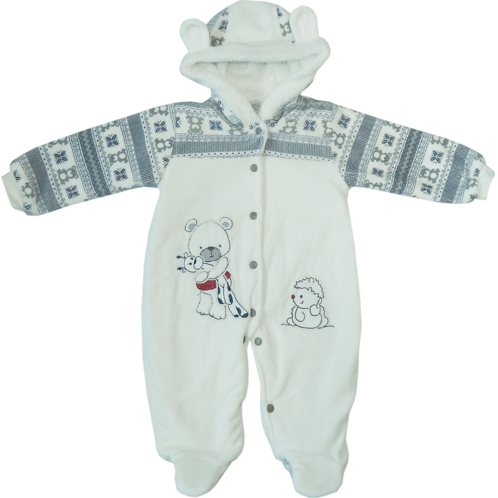 Комбинезон утепленный с капюшоном экрю/сер