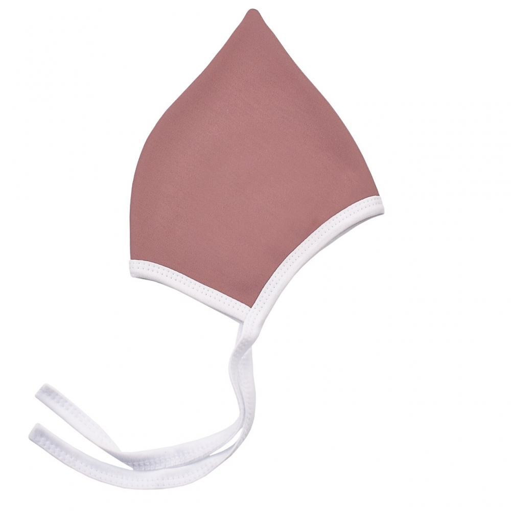 Шапочка для новорожденного "Гномик", Чайная роза + белый