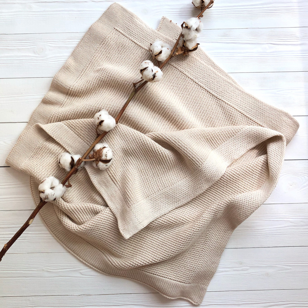 Вязаный плед из хлопка "Classiс", льняной