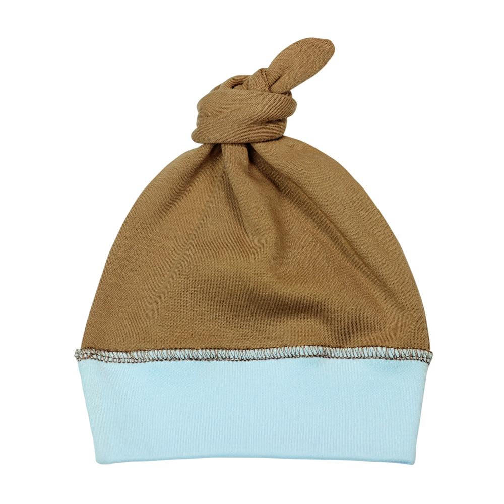 Шапочка-узелок "Cotton", Молочный шоколад + Голубой