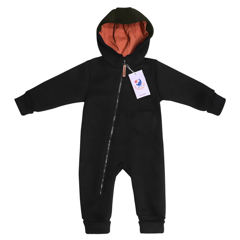 Комбинезон утепленный из футера "Cotton" на манжетах, Черный