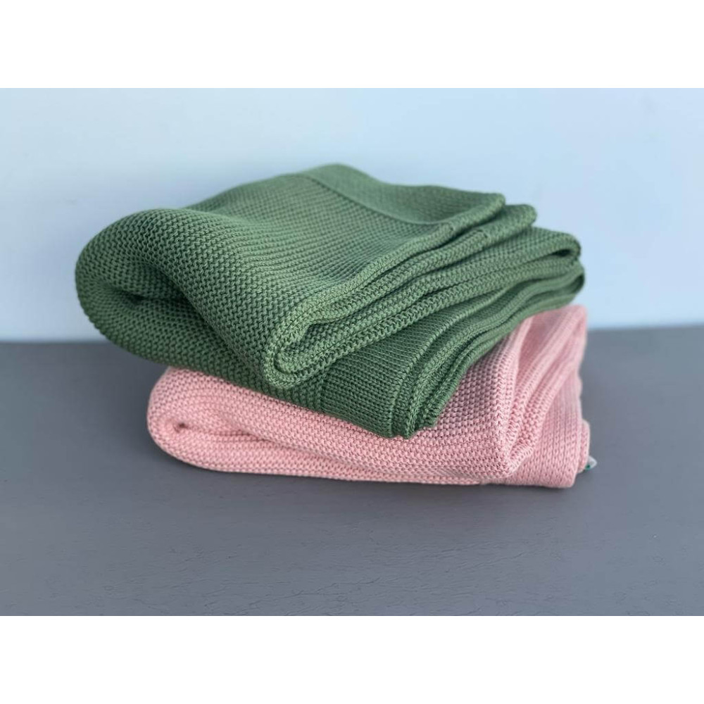 Вязаный плед из хлопка "Classiс", Олива