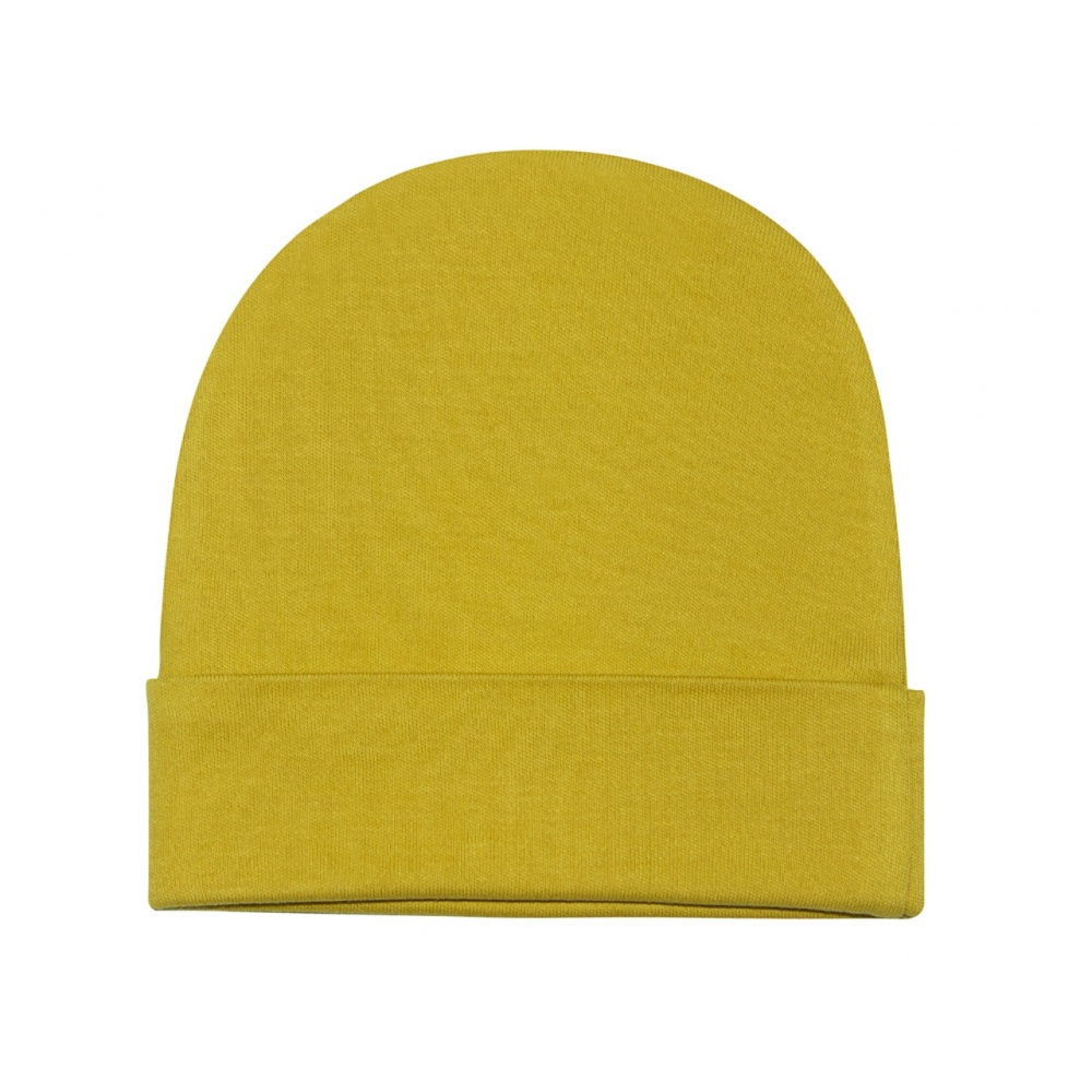 Шапочка для новорожденного с отворотом, Горчица