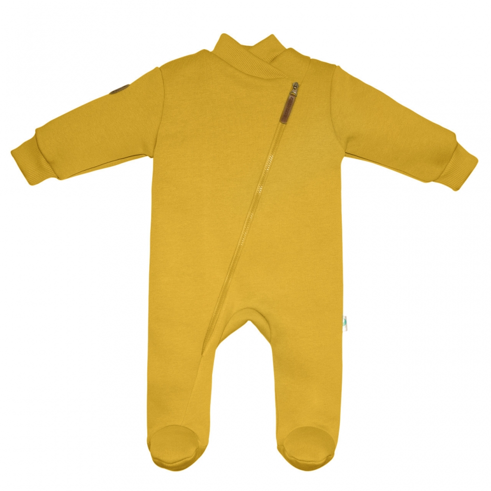 Комбинезон утепленный из футера без капюшона, Горчица