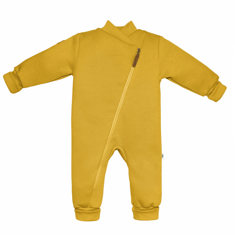Комбинезон утепленный из футера без капюшона, Горчица