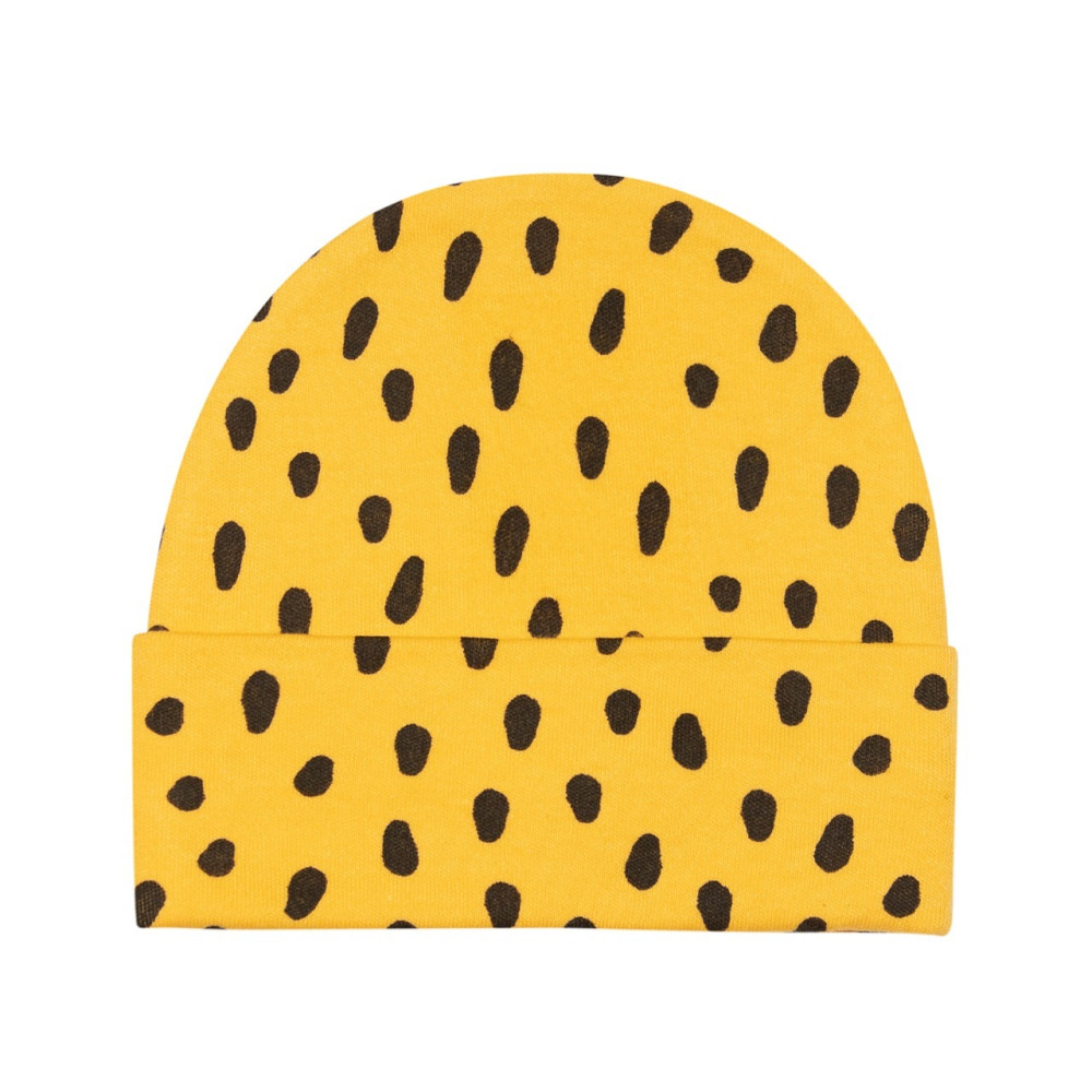 Шапочка для новорожденного с отворотом, Желтый в крапинку