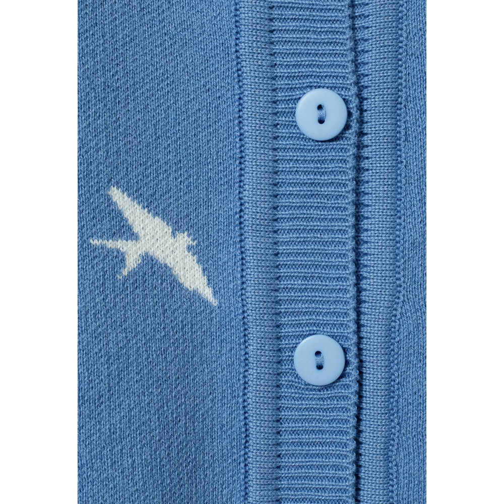 Вязаный комбинезон для малыша, Ласточки на синем